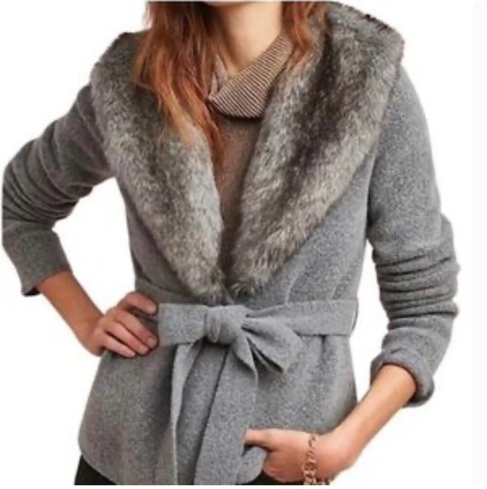 Anthropologie Ett: Twa by Anthropologie Faux Fur Wrap Sweater Sz S
